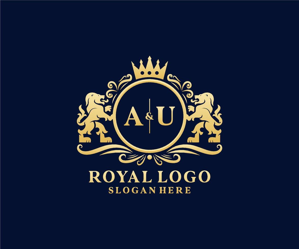 Initial AU Letter Lion Royal Luxury Logo template in vector art for Restaurant, Royalty, Boutique, Cafe, Hotel, Heraldic, Jewelry, Fashion and other vector illustration.