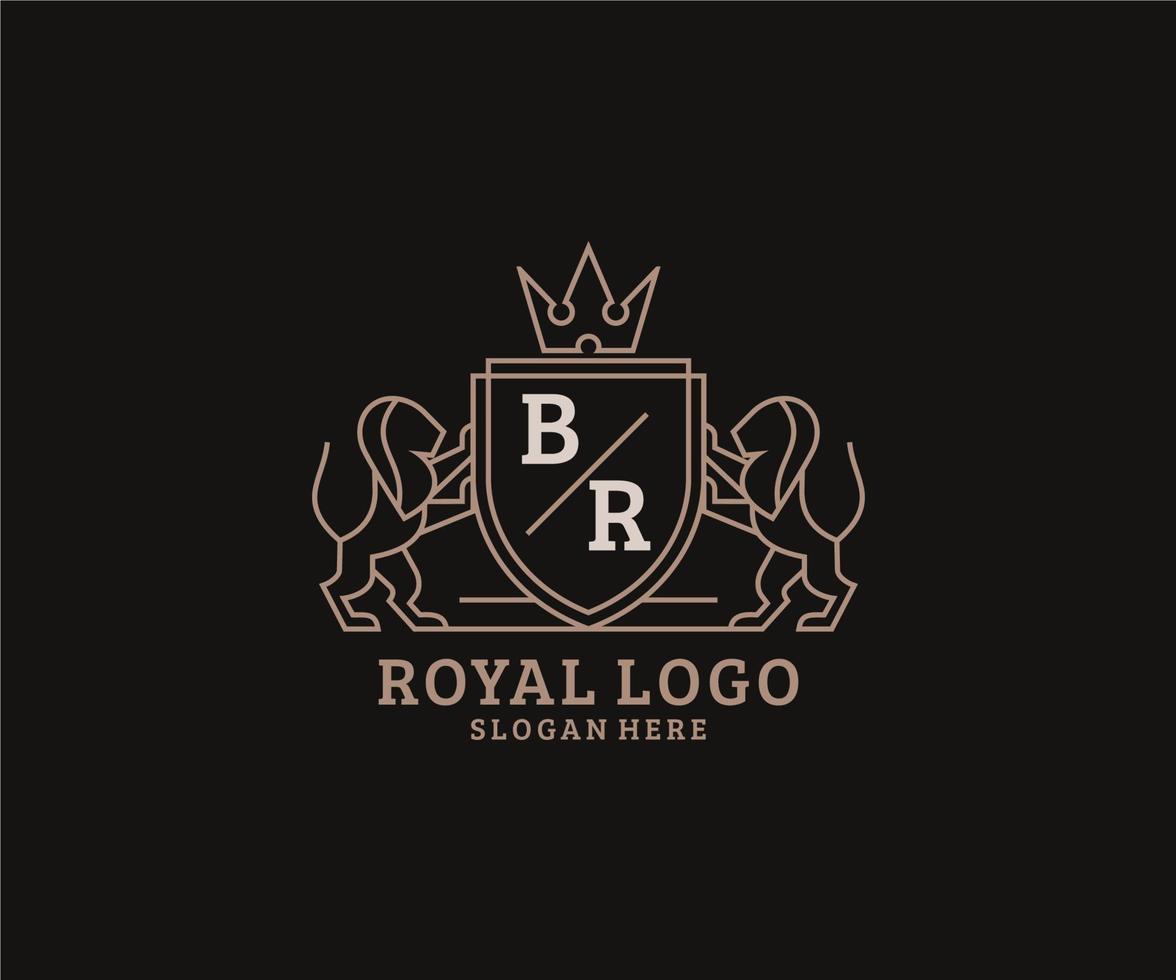Initial BR Letter Lion Royal Luxury Logo template in vector art for Restaurant, Royalty, Boutique, Cafe, Hotel, Heraldic, Jewelry, Fashion and other vector illustration.