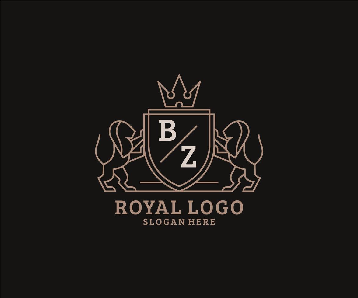 Initial BZ Letter Lion Royal Luxury Logo template in vector art for Restaurant, Royalty, Boutique, Cafe, Hotel, Heraldic, Jewelry, Fashion and other vector illustration.
