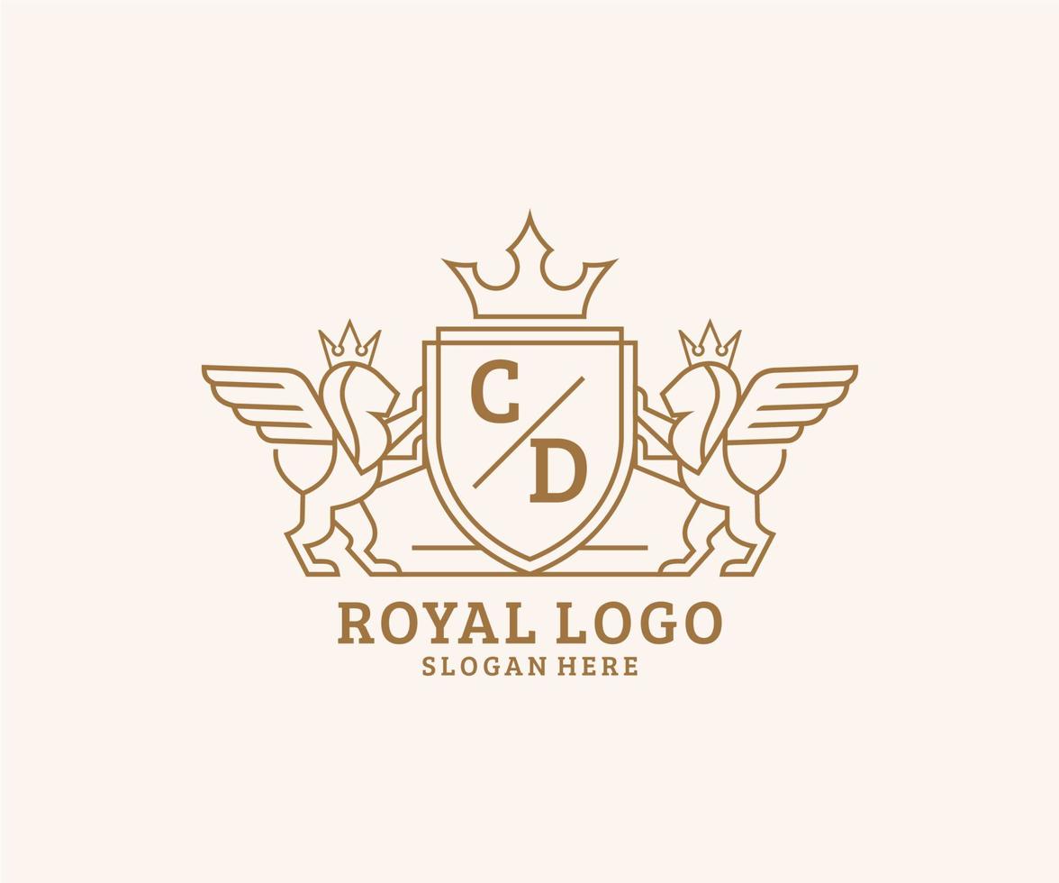 Initial CD Letter Lion Royal Luxury Heraldic,Crest Logo template in vector art for Restaurant, Royalty, Boutique, Cafe, Hotel, Heraldic, Jewelry, Fashion and other vector illustration.