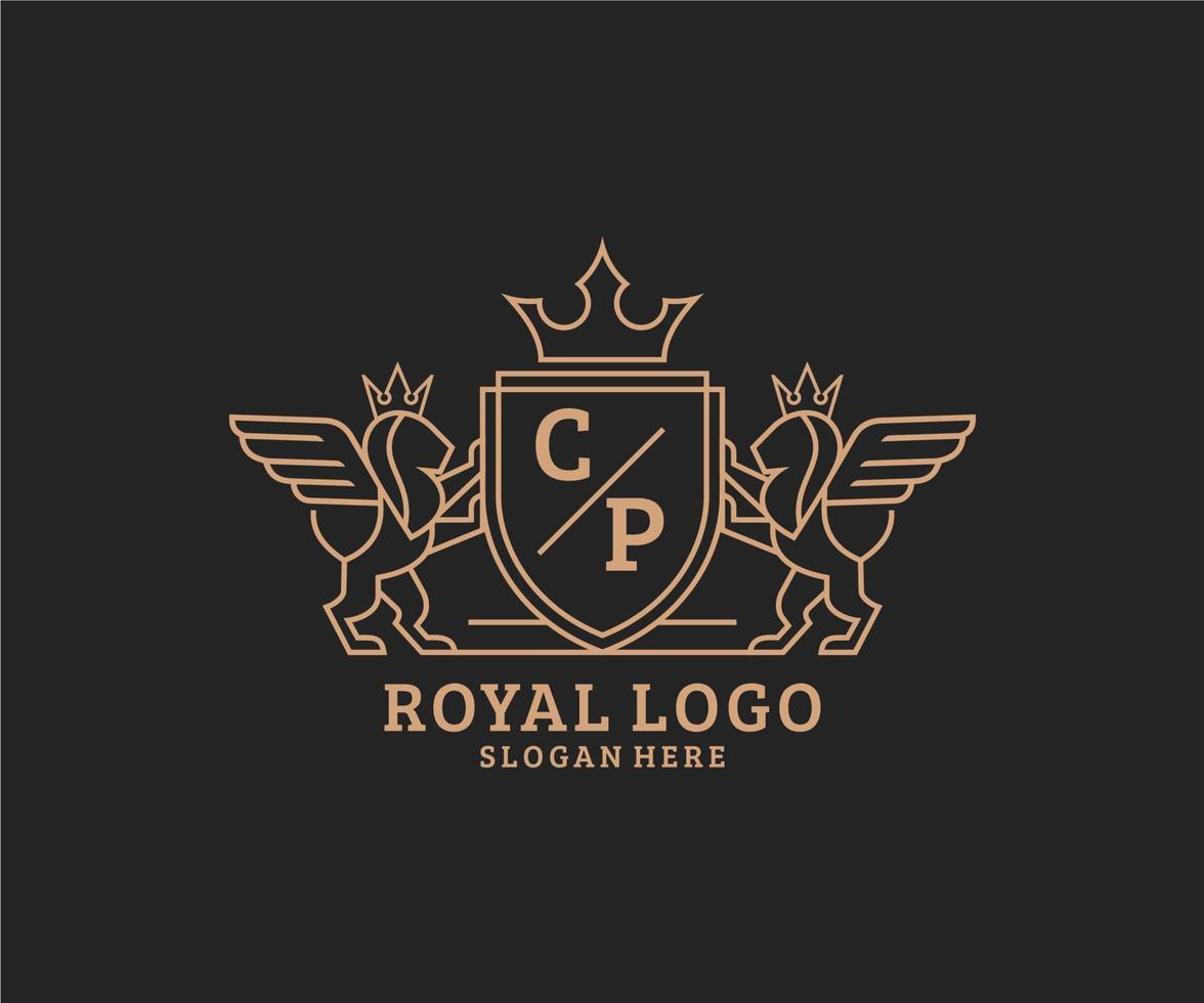 Initial CP Letter Lion Royal Luxury Heraldic,Crest Logo template in vector art for Restaurant, Royalty, Boutique, Cafe, Hotel, Heraldic, Jewelry, Fashion and other vector illustration.