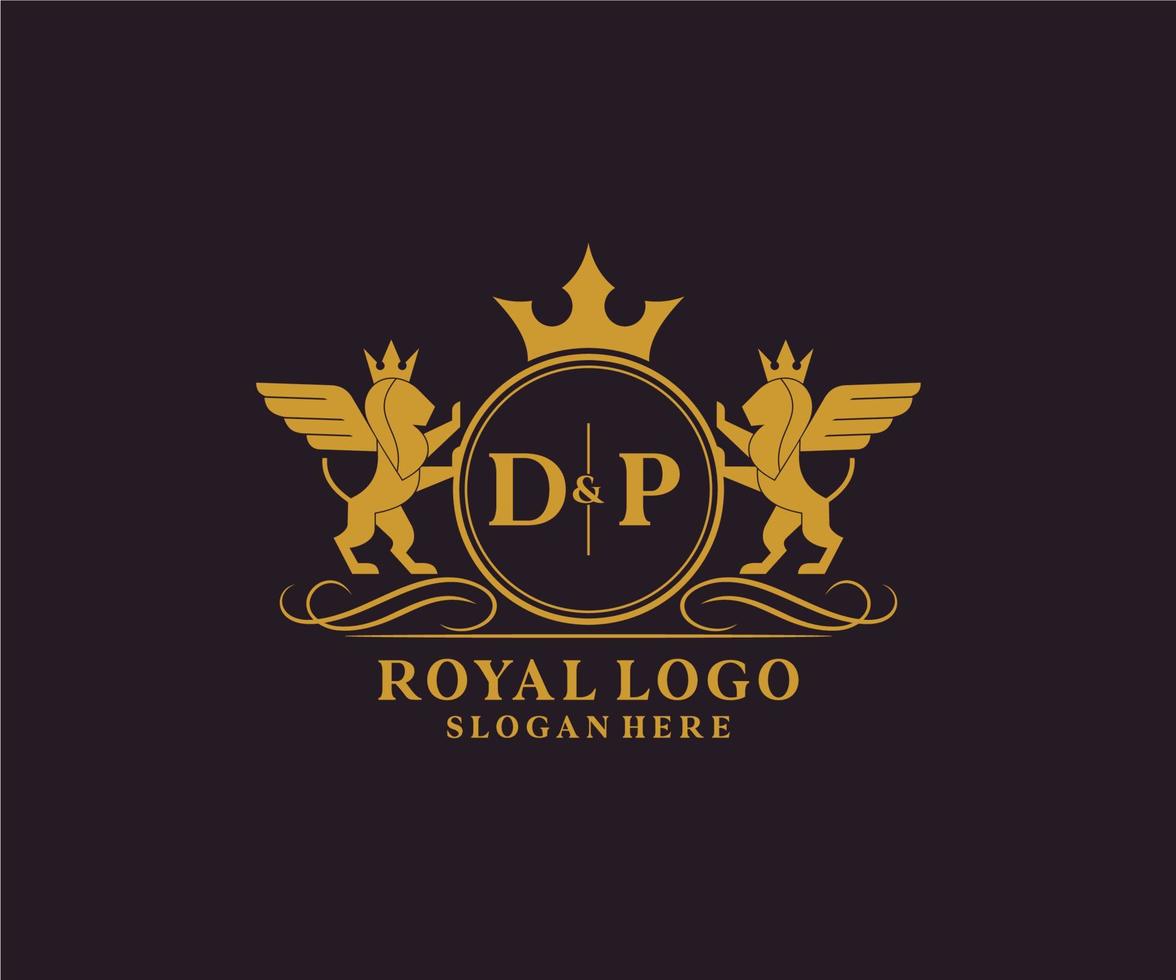 Initial DP Letter Lion Royal Luxury Heraldic,Crest Logo template in vector art for Restaurant, Royalty, Boutique, Cafe, Hotel, Heraldic, Jewelry, Fashion and other vector illustration.