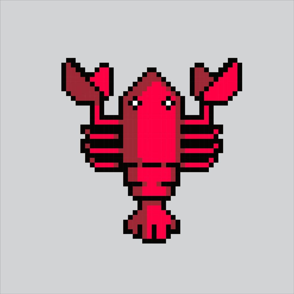 Pixel art lobster. Pixelated red lobster animal. sea lobster for the pixel art game and icon for website. vector