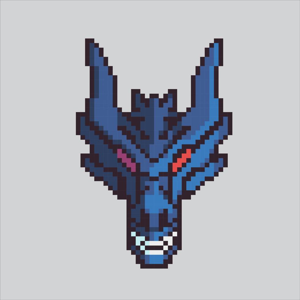 Pixel monster dragon head. Pixelated dragon magic animal fairytales for the pixel art game and icon for website. vector