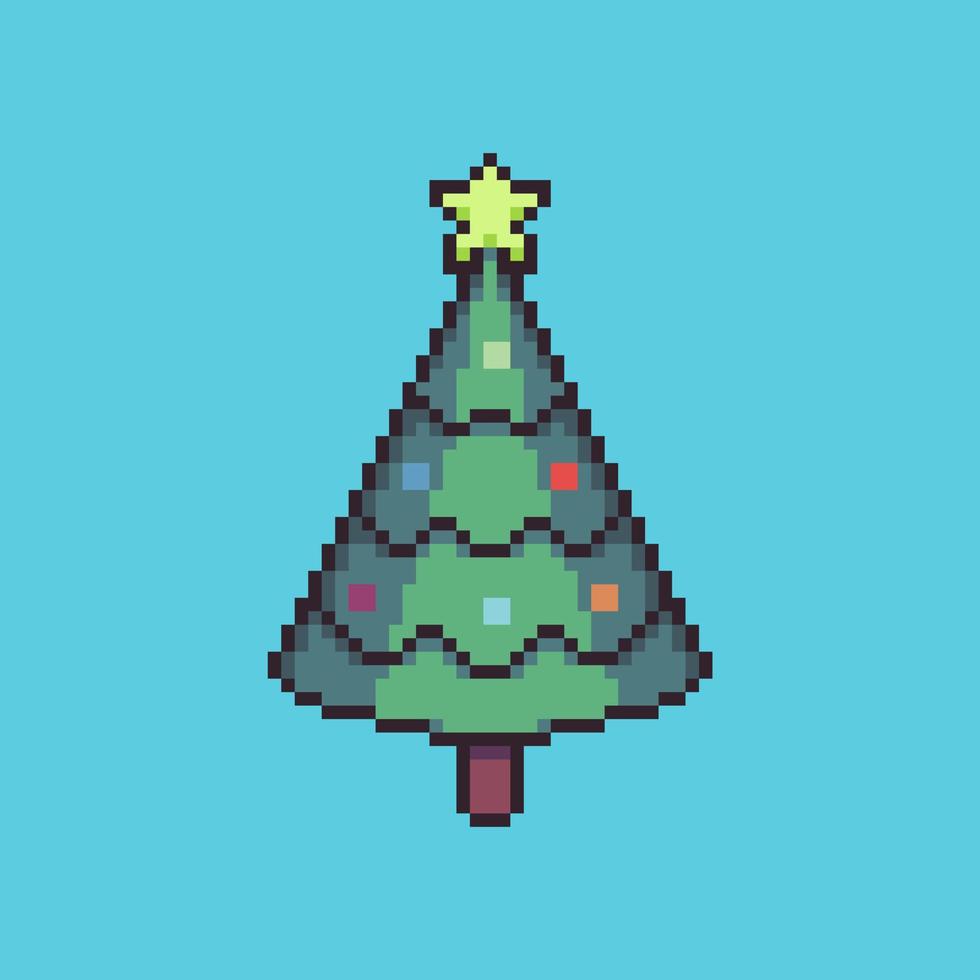 Pixel art illustration christmas tree. Pixelated christmas tree. green christmas tree pixelated for the pixel art game and icon for website and video game. old school retro. vector