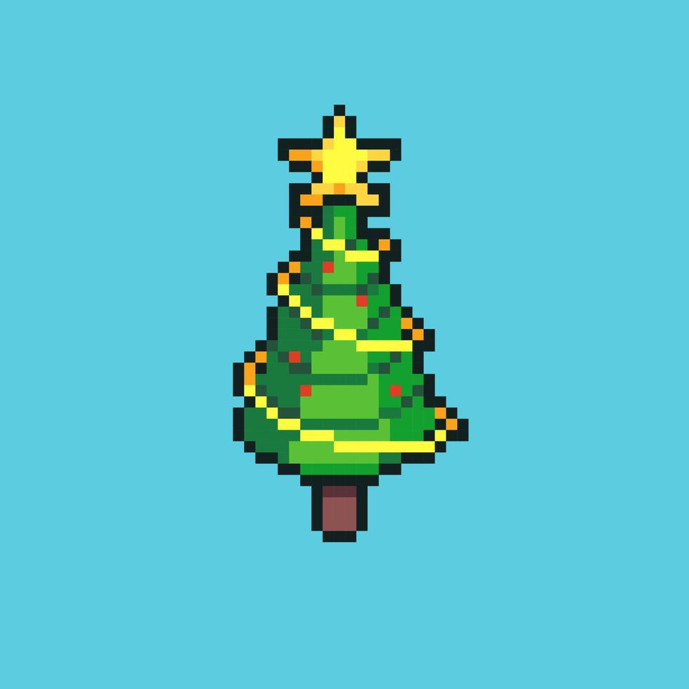 Pixel art illustration christmas tree. Pixelated christmas tree. green christmas tree pixelated for the pixel art game and icon for website and video game. old school retro. vector