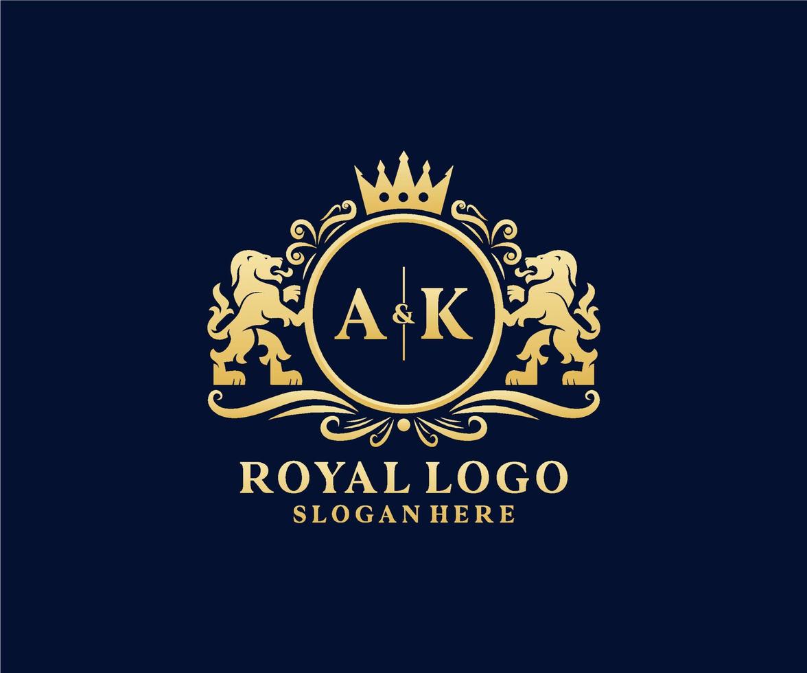 Initial AK Letter Lion Royal Luxury Logo template in vector art for Restaurant, Royalty, Boutique, Cafe, Hotel, Heraldic, Jewelry, Fashion and other vector illustration.