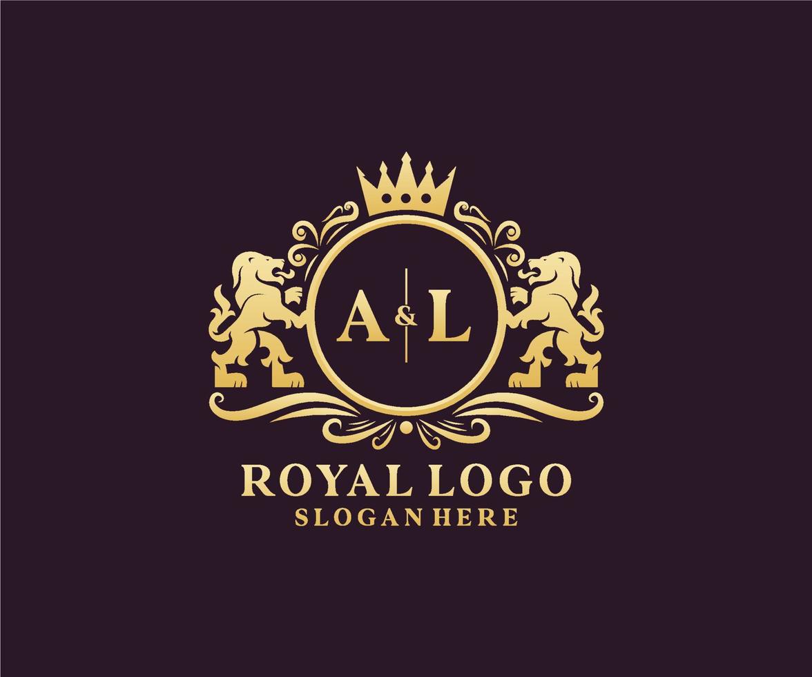 Initial AL Letter Lion Royal Luxury Logo template in vector art for Restaurant, Royalty, Boutique, Cafe, Hotel, Heraldic, Jewelry, Fashion and other vector illustration.