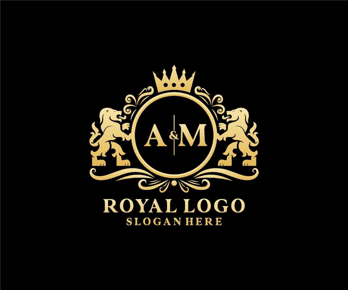 Initial AM Letter Lion Royal Luxury Logo template in vector art for Restaurant, Royalty, Boutique, Cafe, Hotel, Heraldic, Jewelry, Fashion and other vector illustration.