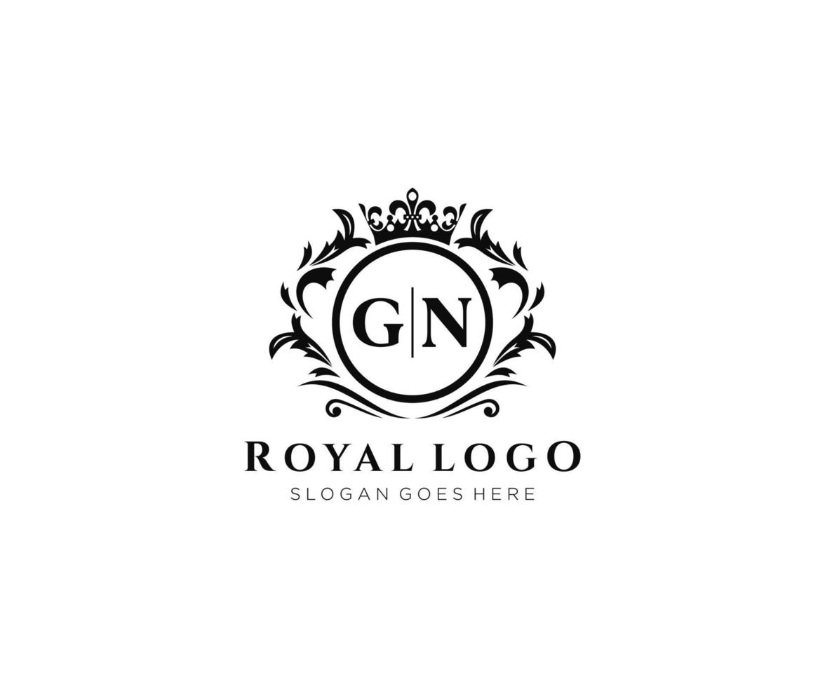 inicial gn letra lujoso marca logo plantilla, para restaurante, realeza, boutique, cafetería, hotel, heráldico, joyas, Moda y otro vector ilustración.