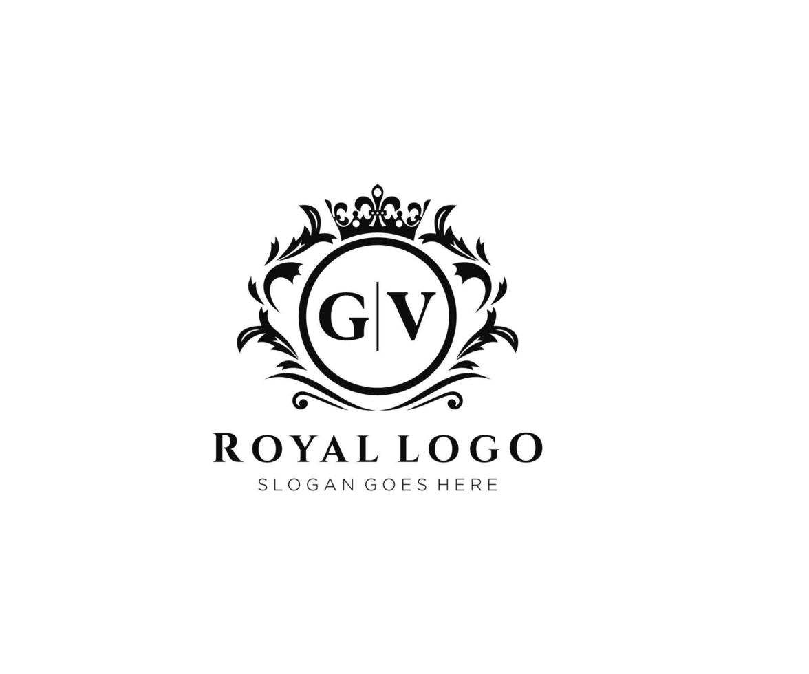 Initial GV Letter Luxurious Brand Logo Template, for Restaurant, Royalty, Boutique, Cafe, Hotel, Heraldic, Jewelry, Fashion and other vector illustration.