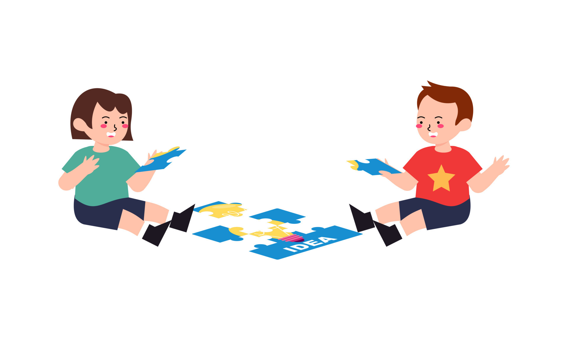Happy cute little kids play jigsaw puzzle illustration 21587448 Vector