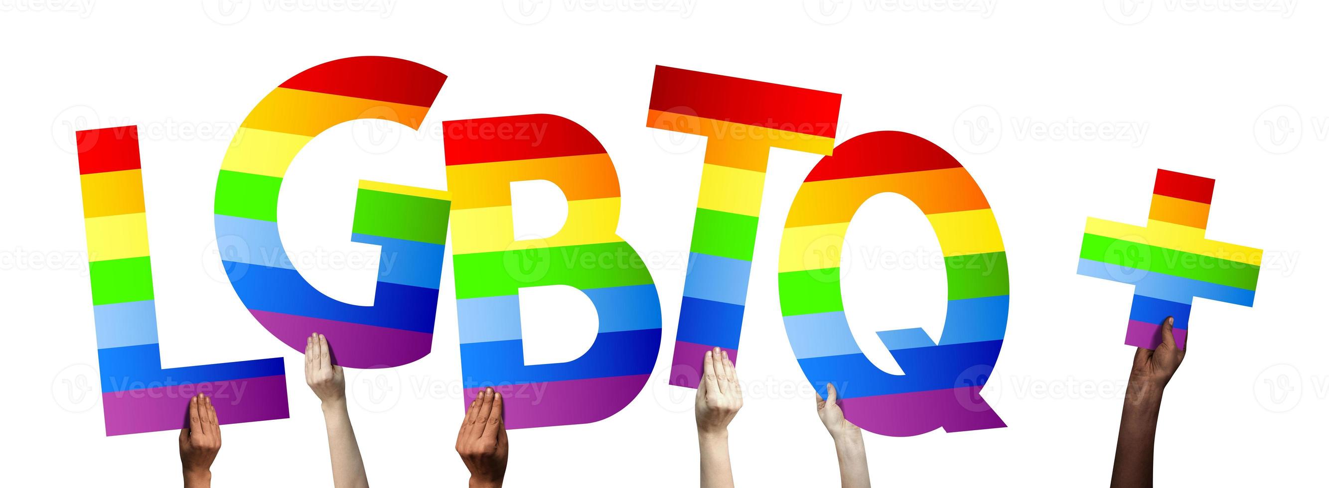 Lgbtq Banner - Human Hands Holding Colorful Letters photo