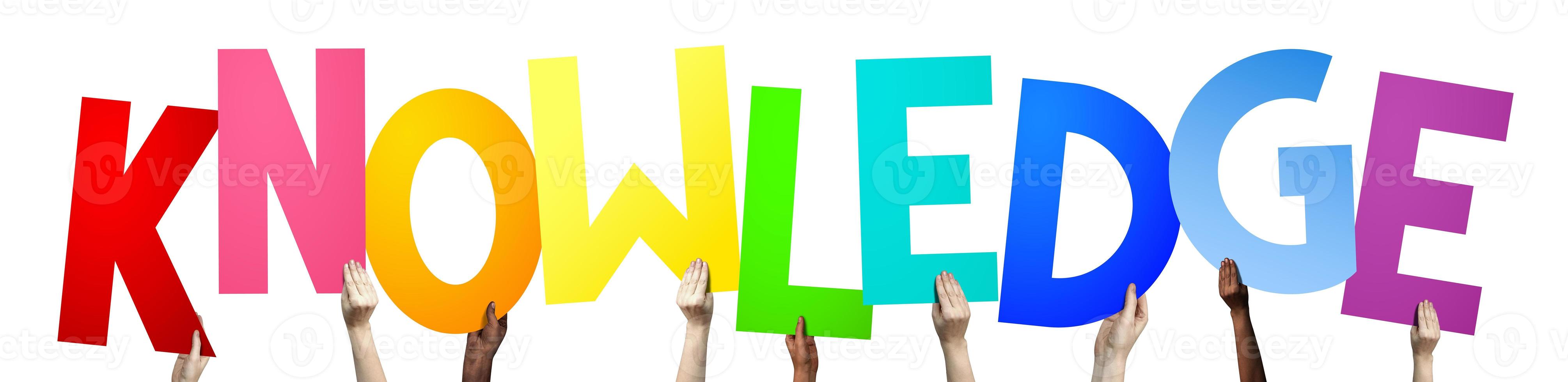 Knowledge - Human Hands Holding Colorful Letters photo