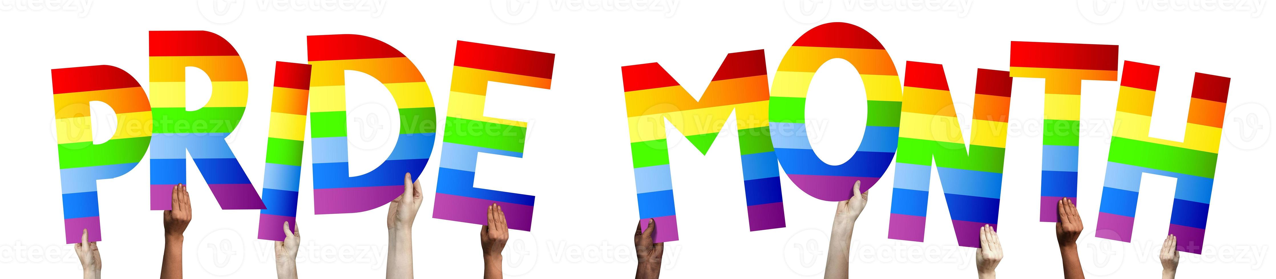 Pride Month, Lgbt Banner - Human Hands Holding Colorful Letters photo