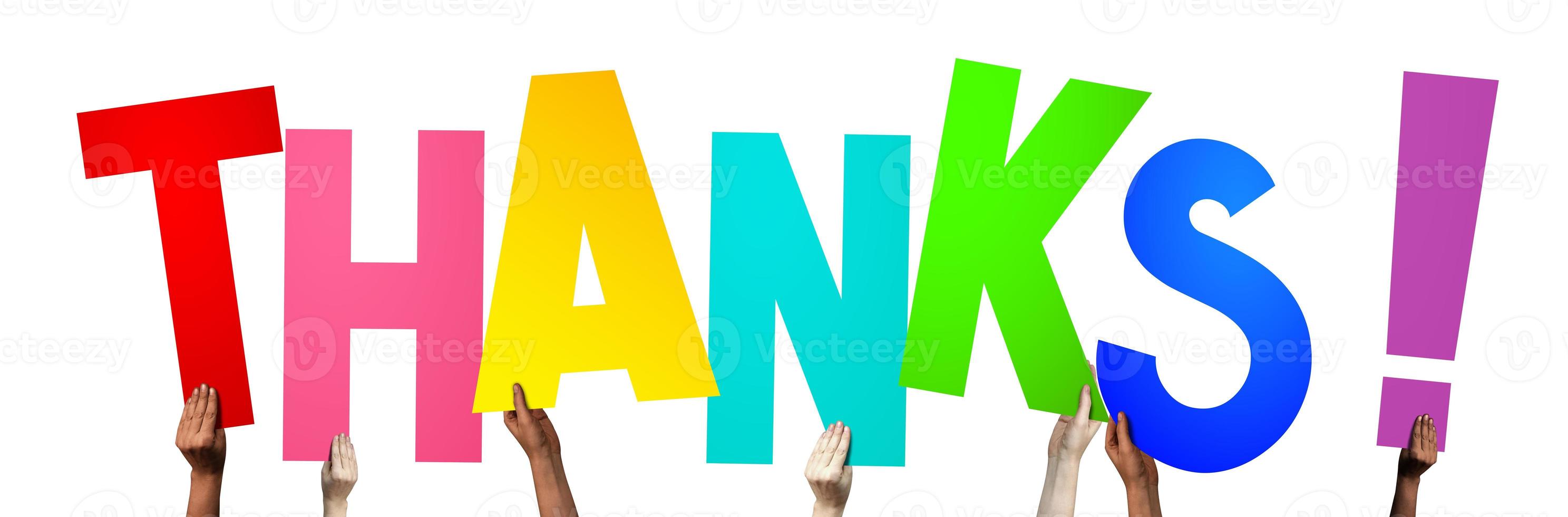 Thanks - Human Hands Holding Colorful Letters photo