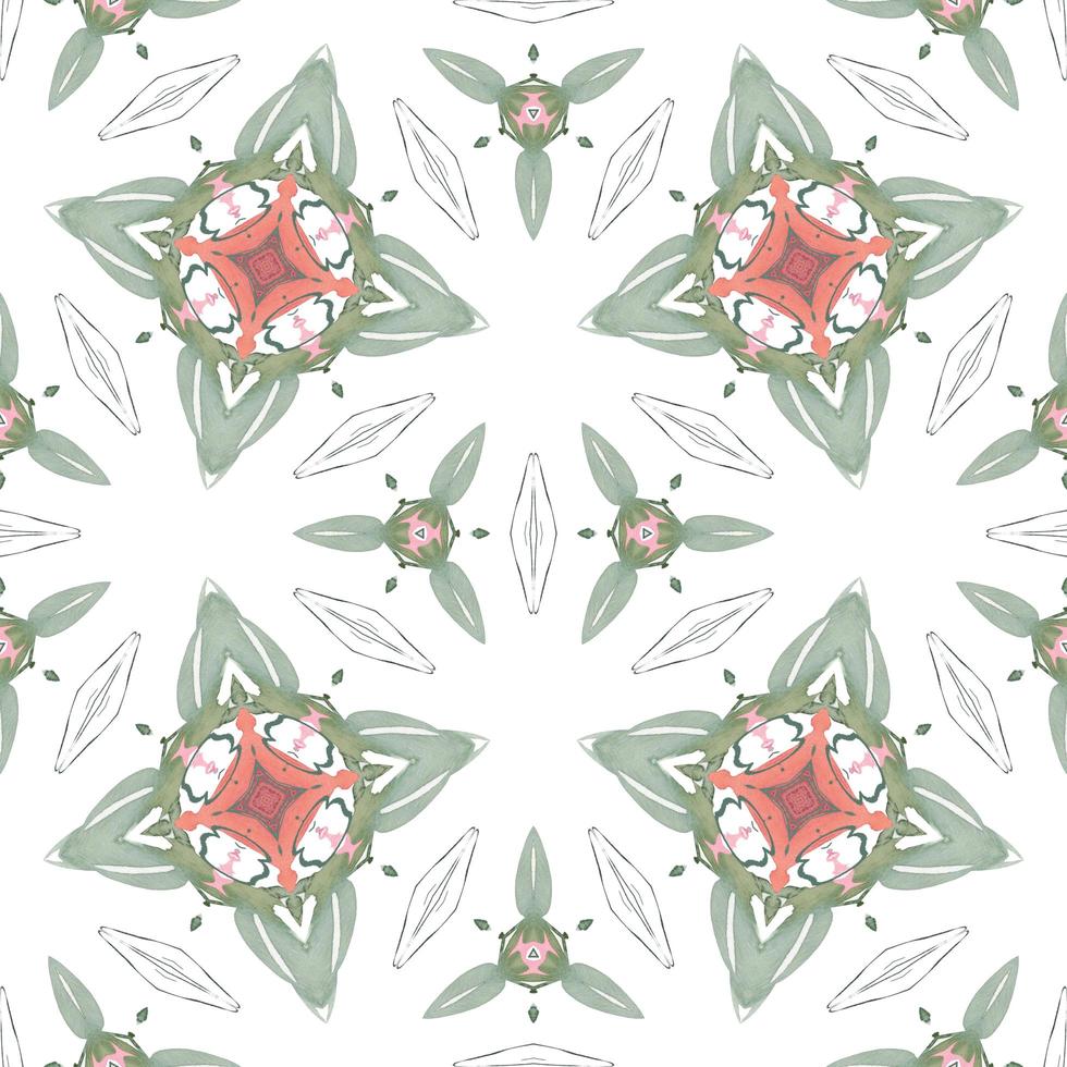 Flat illustration vector-style image of geometric floral and leaves in seamless pattern photo