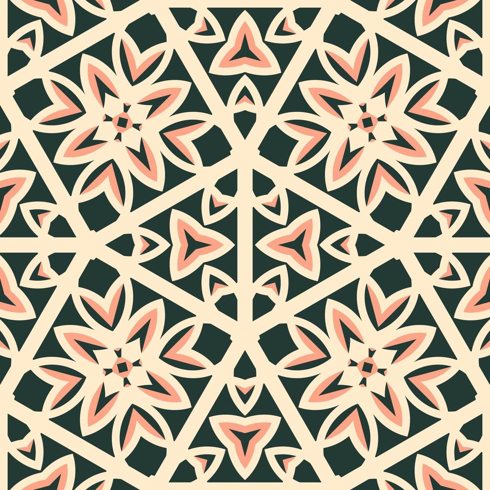 Flat illustration vector-style image of geometric floral and leaves in seamless pattern photo