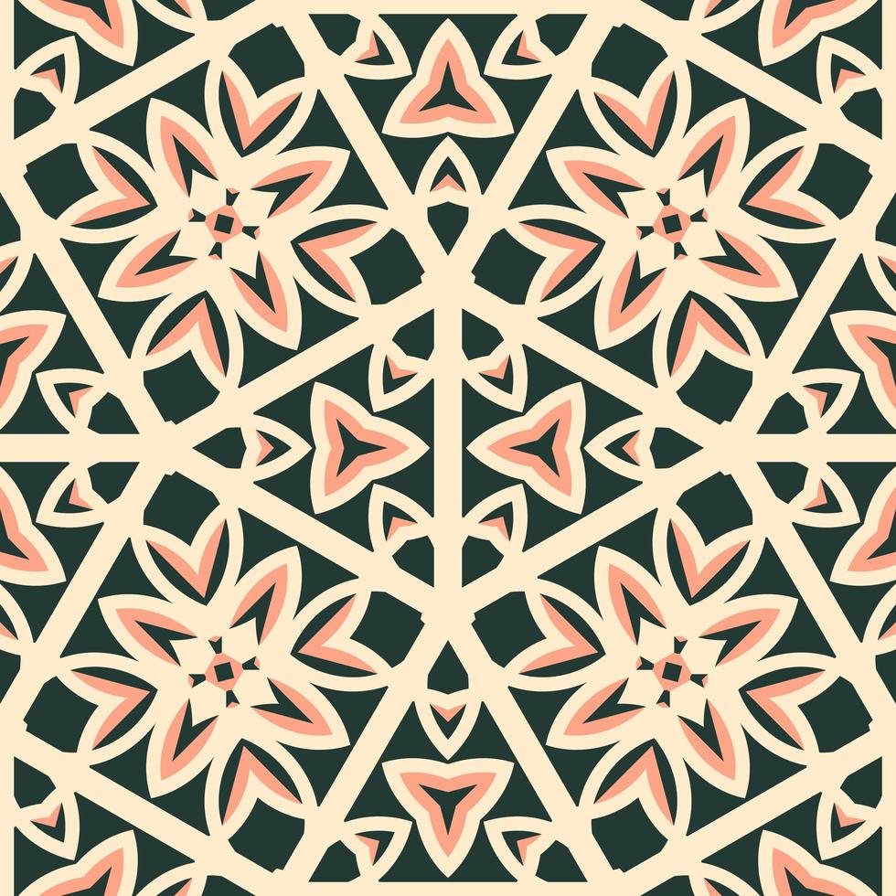 Flat illustration vector-style image of geometric floral and leaves in seamless pattern photo