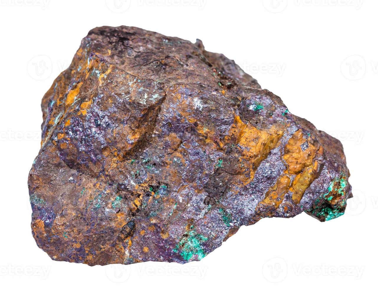 Cuprite and Malachite in Limonite rock isolated photo