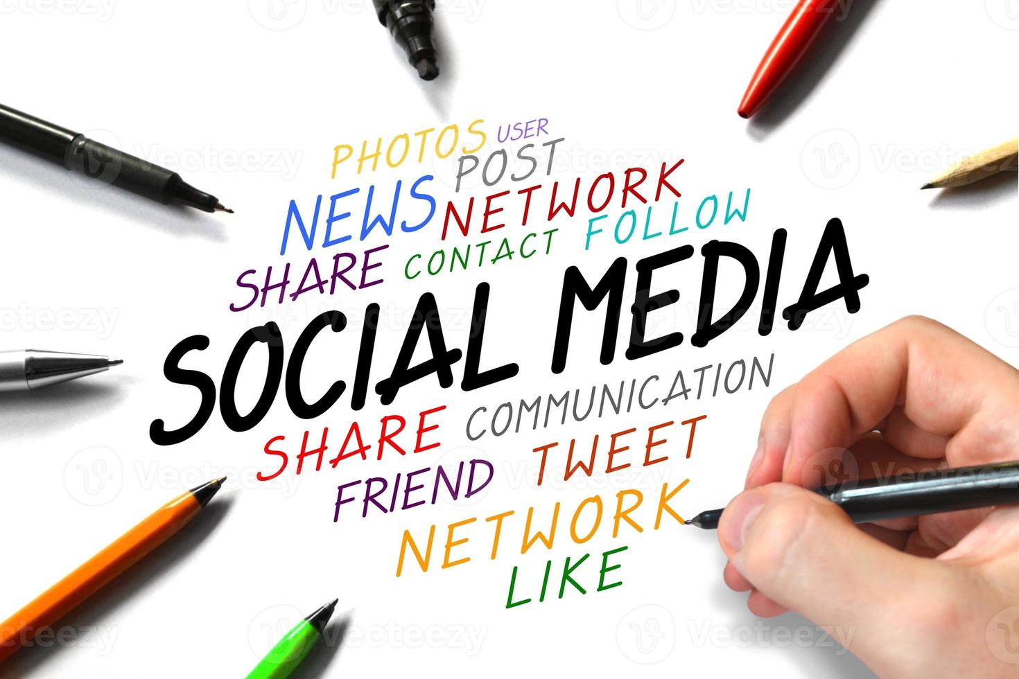 Social Media Conept - Human Hand Writing Words photo