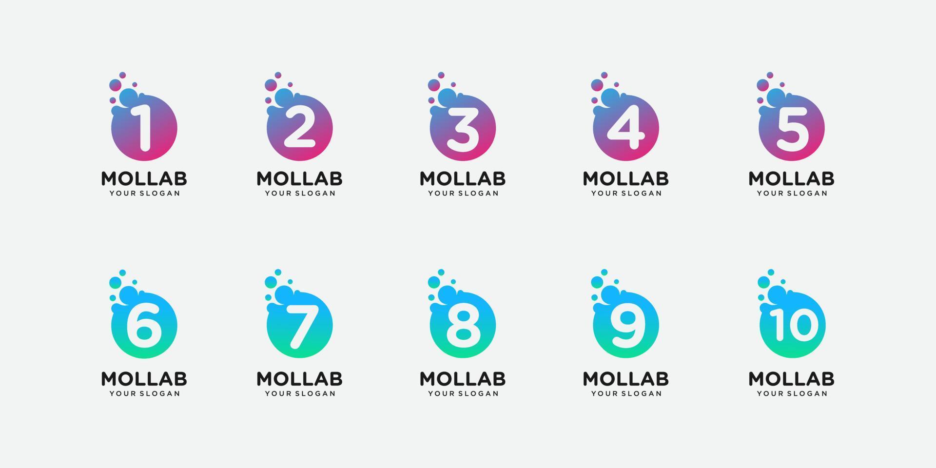 collection number with dot and molecule concept logo template. vector