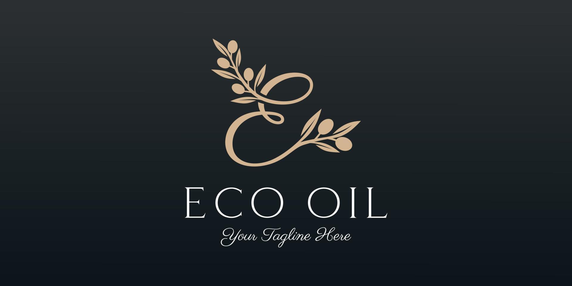 letter e combined twig Olive oil logo design template. vector