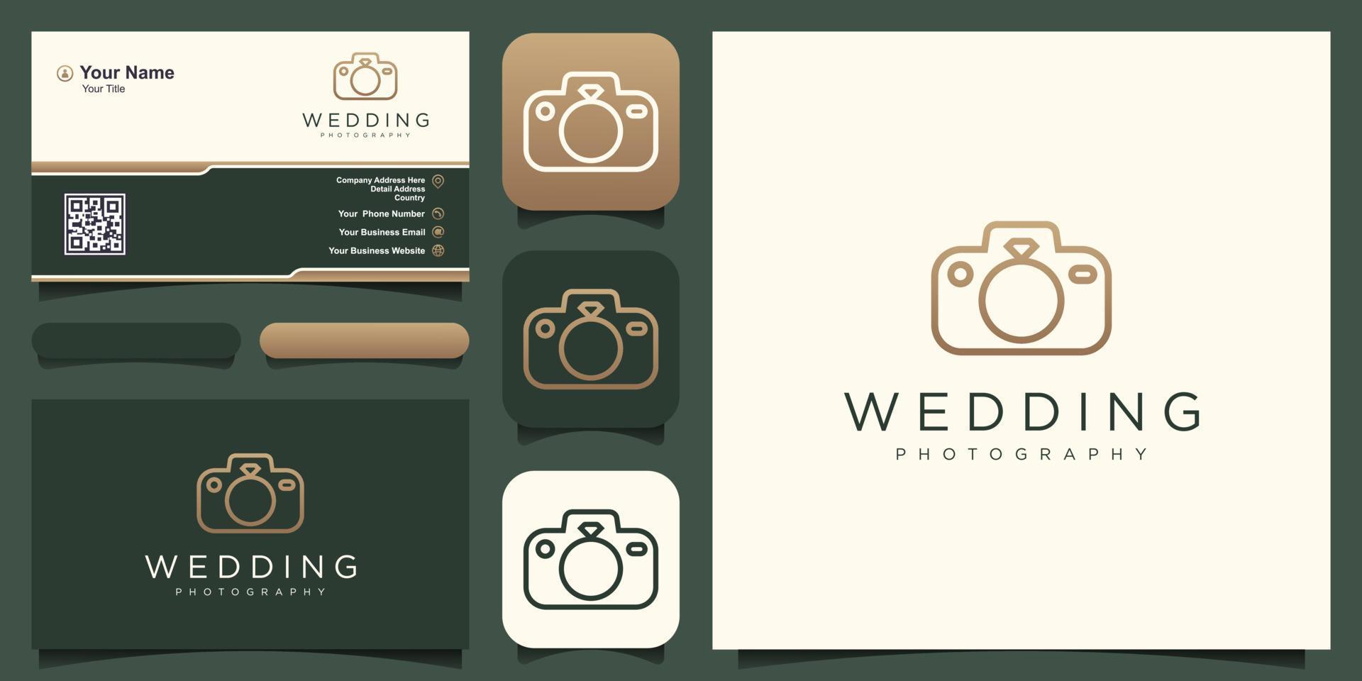 wedding photo logo, ring with camera design vector simple elegant modern style.