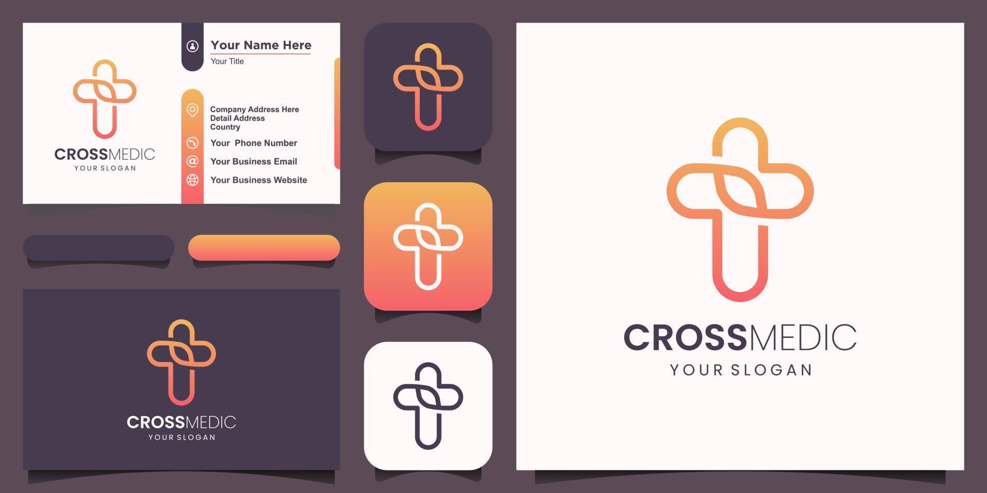 Abstract christian cross logo vector template combined with heart icon. Church logo.