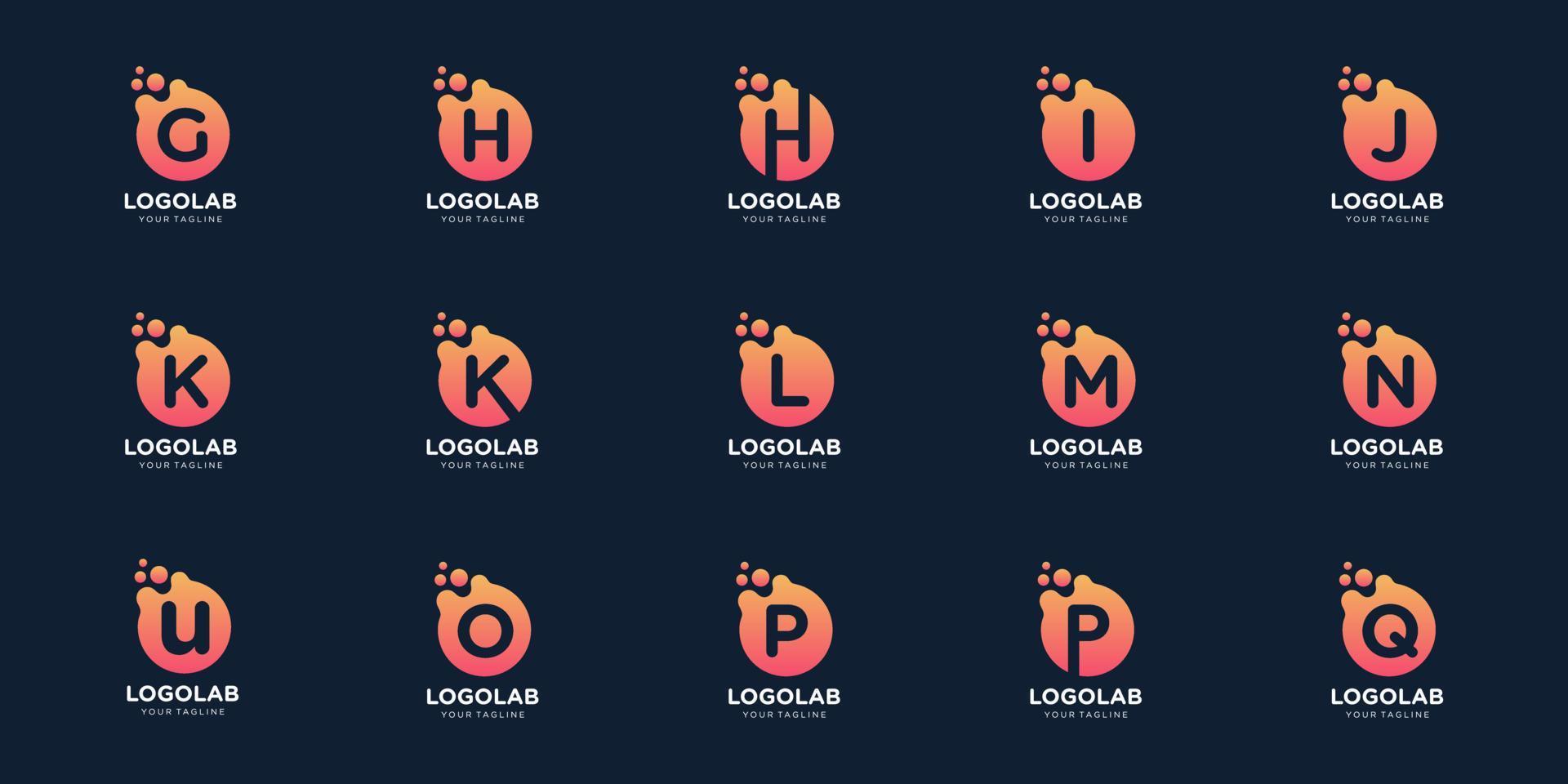 set of creative monogram letter with dot and molecule concept logo template. vector