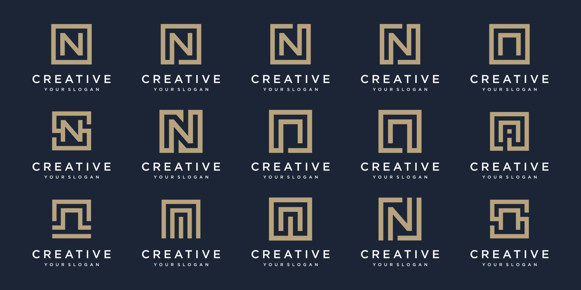 set of Logo design letters N with Square style. Vector template