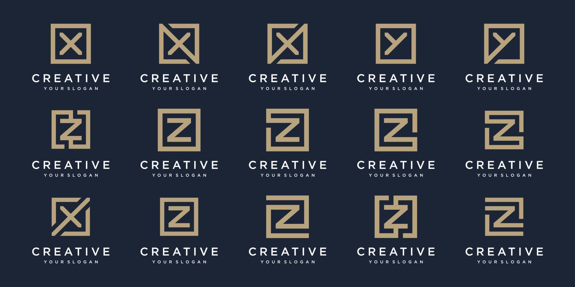 set of Logo design letters X, Y  and Z with Square style. Vector template