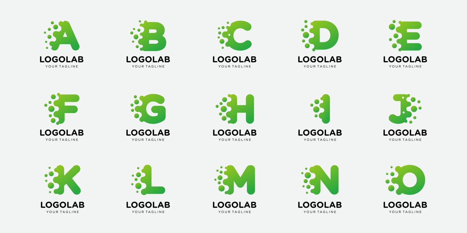 colección logotipo letra o inicial con punto y molécula concepto logo modelo. vector