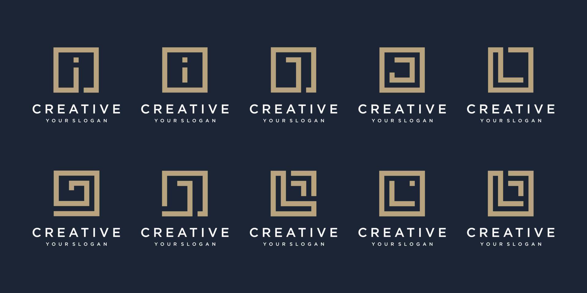 set of Logo design letters I, J and L with Square style. Vector template