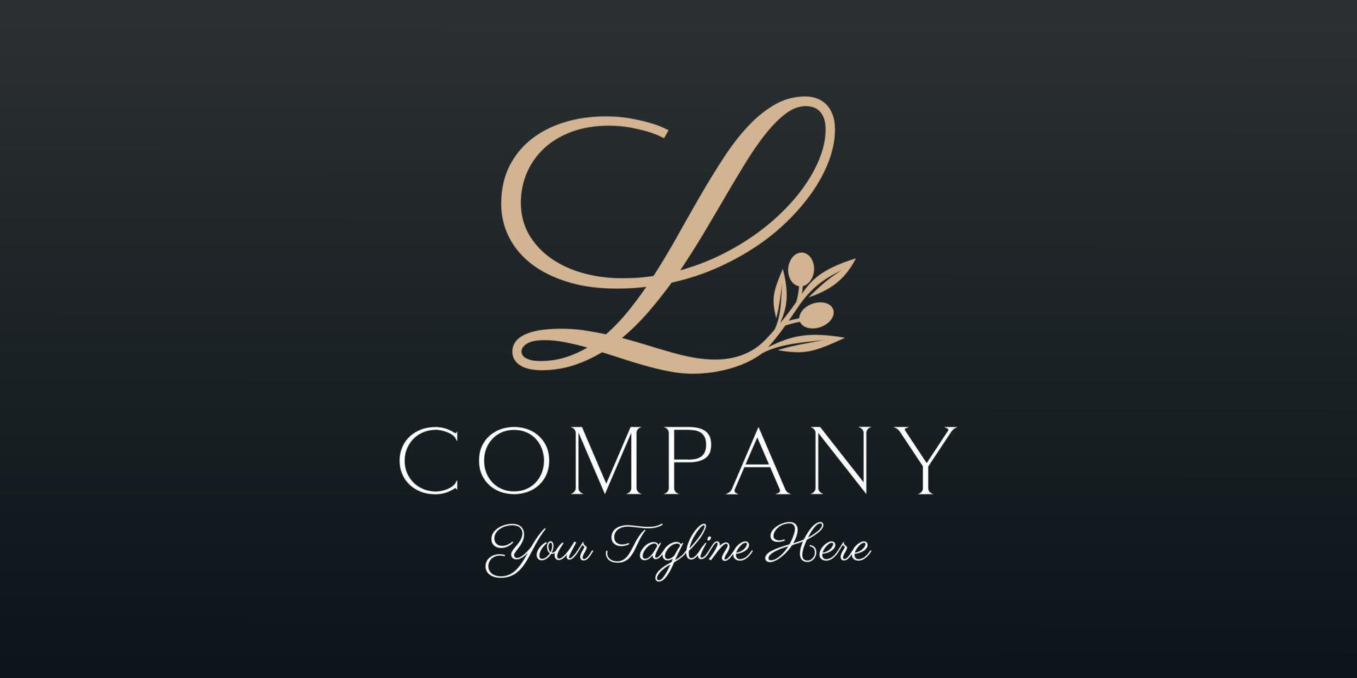 letter L combined twig Olive oil logo design template. vector