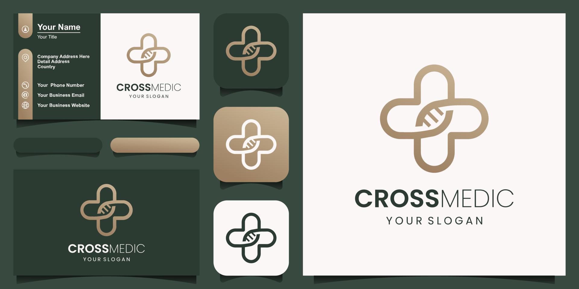 Health minimal logo with DNA brand icon symbol and visual identity for health companies vector