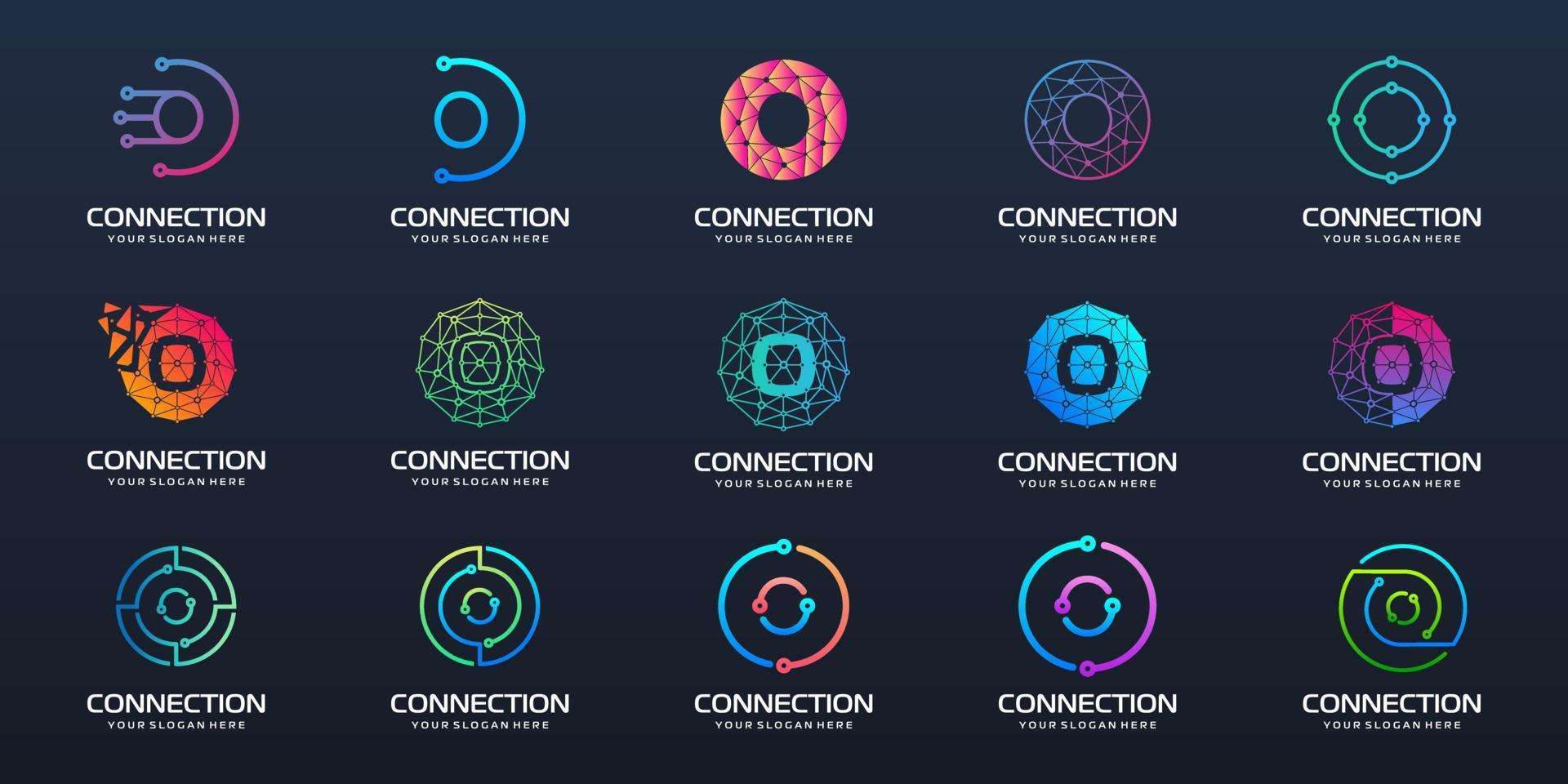 Set of letter O logo design. technology design combined with letter vector. vector