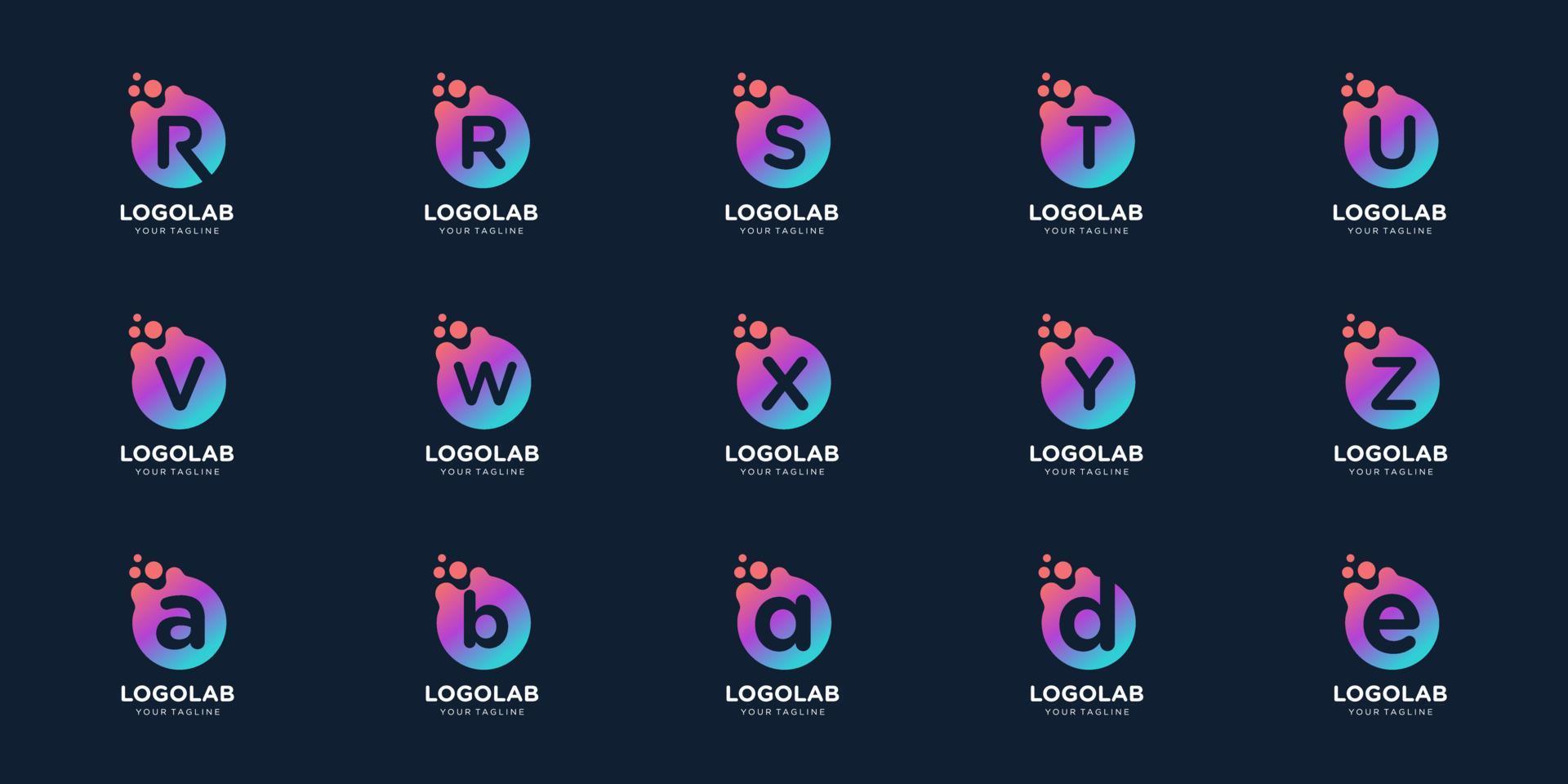 collection logotype letter or initial with dot and molecule concept logo template. vector