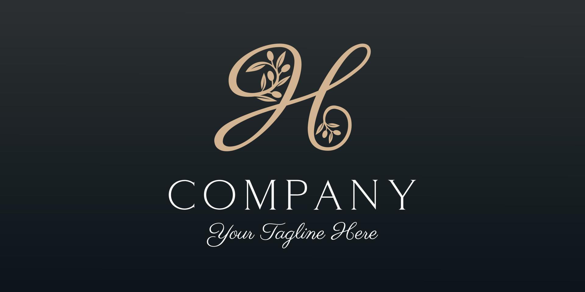 letter H combined twig Olive oil logo design template. vector