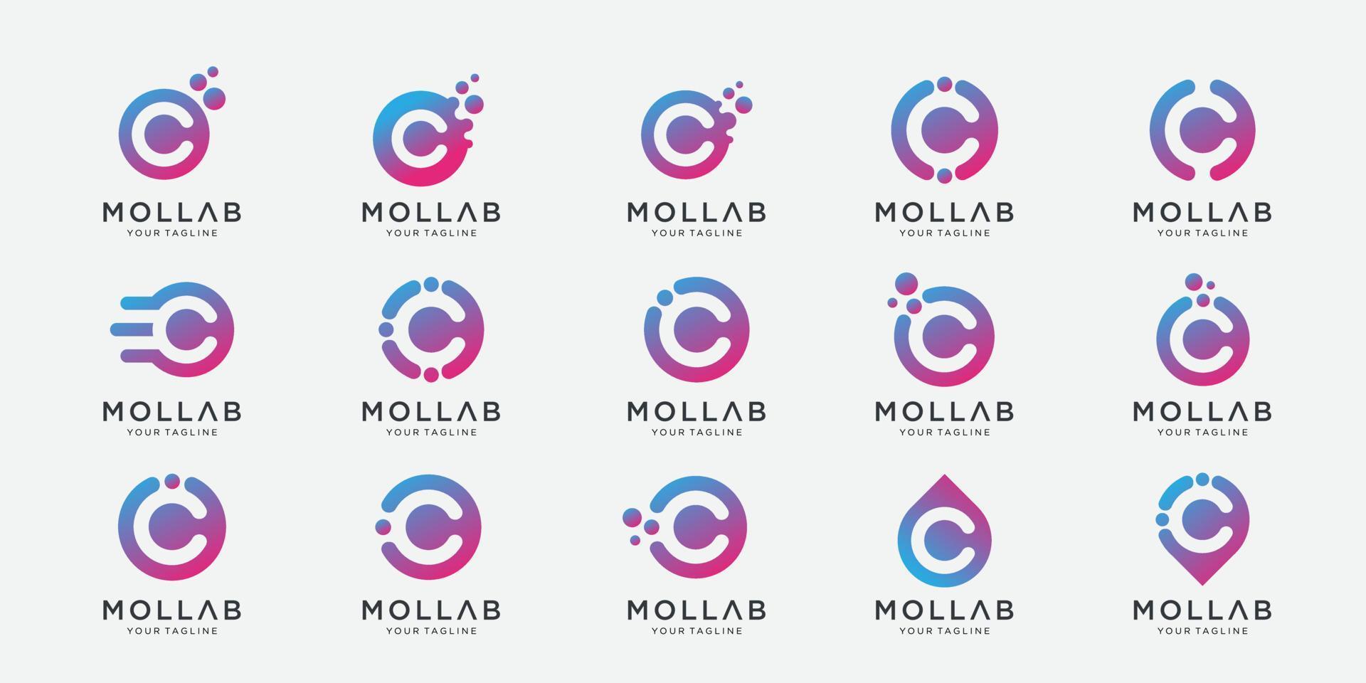 set of collection letter C with dot and molecule concept logo template. vector