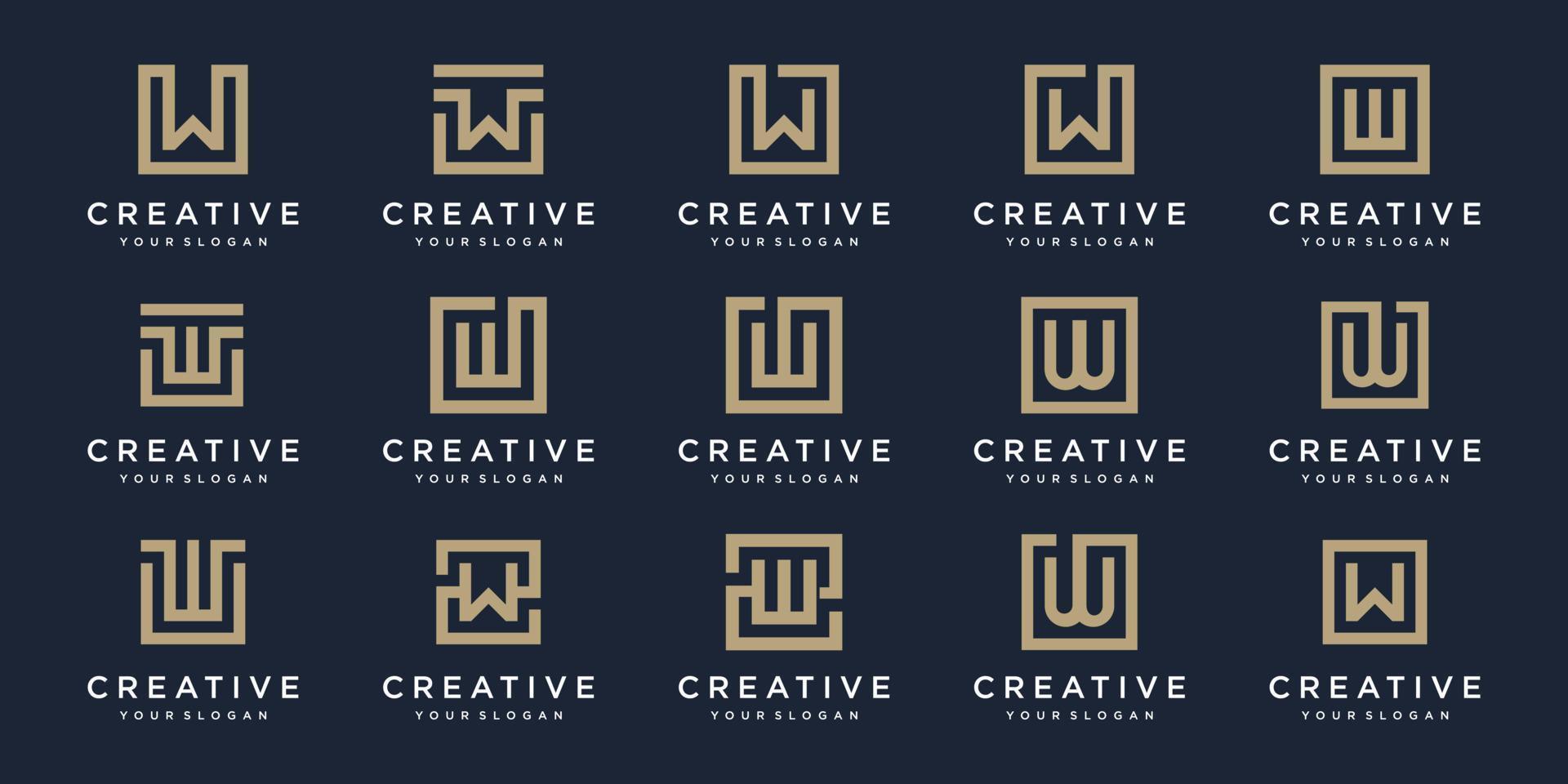 set of Logo design letter W with Square style. Vector template