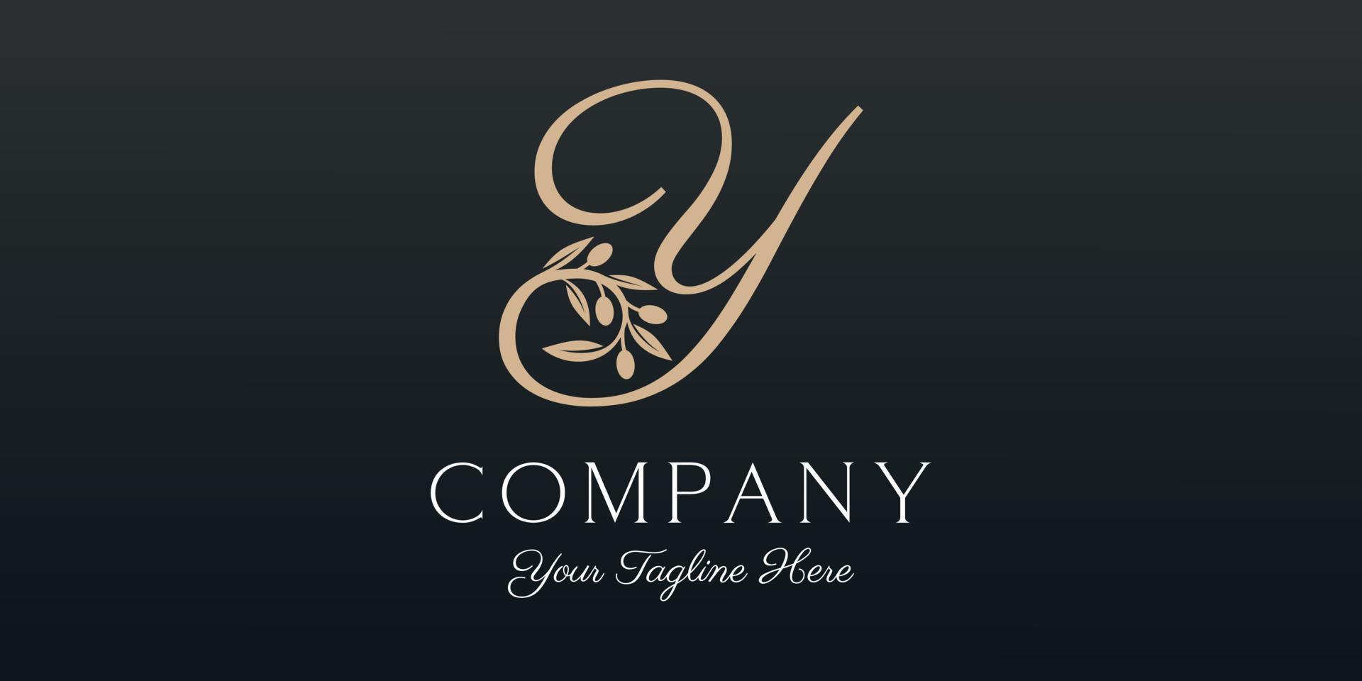letter Y combined twig Olive oil logo design template. vector