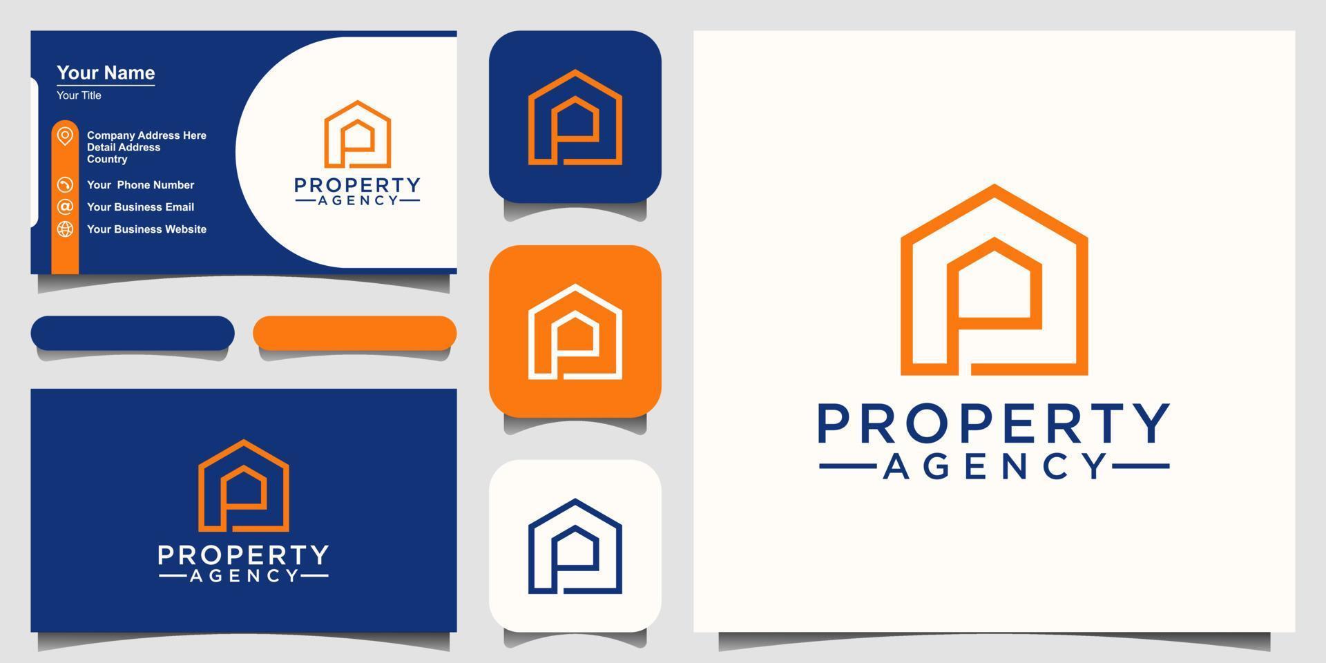 letter p with Real Estate Apartment Building construction Logo design template vector
