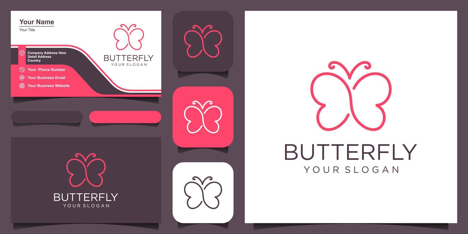 Butterfly logo. Luxury line logotype design illustration. vector