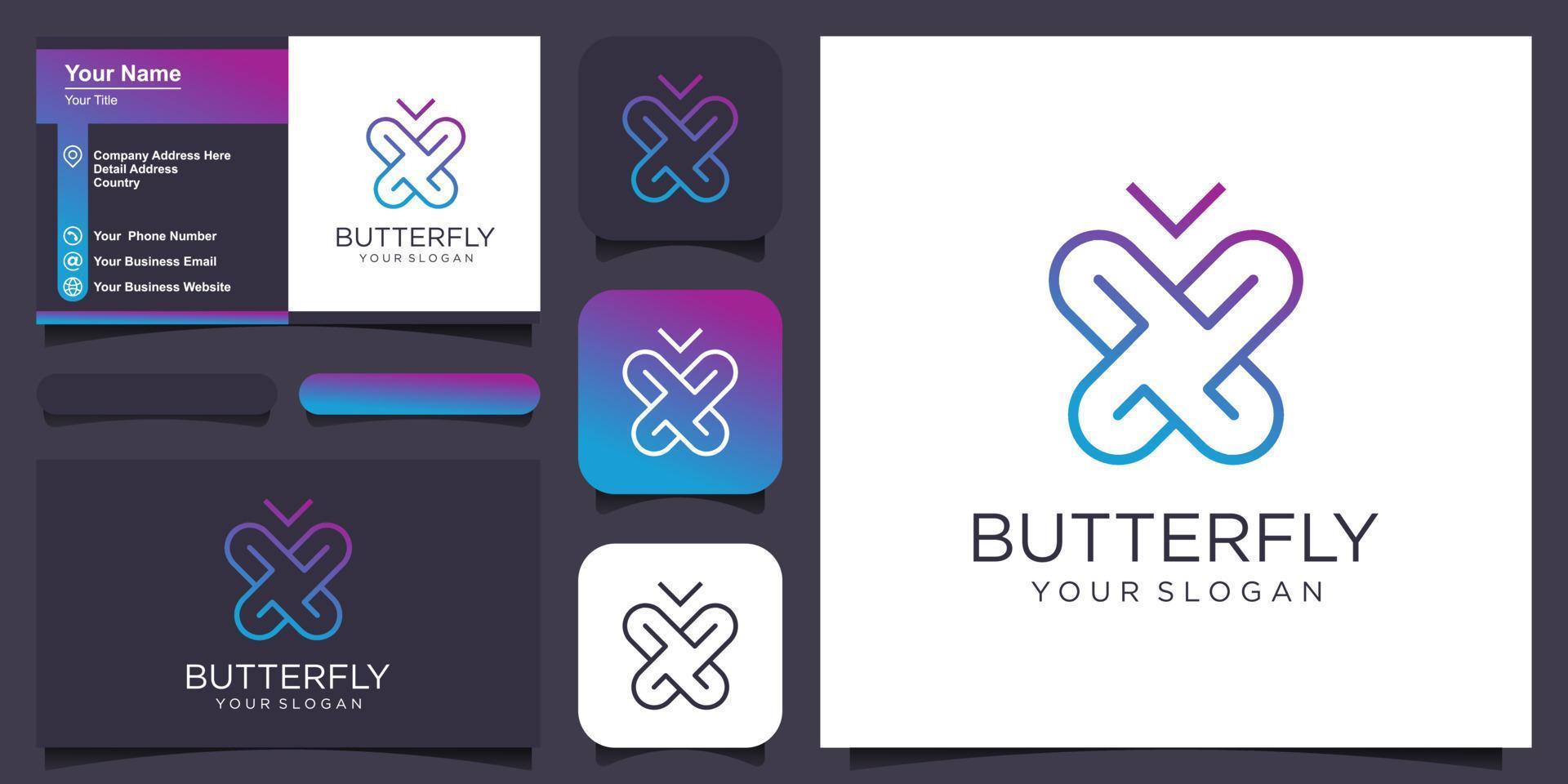 Butterfly Logo geometric design abstract vector template Linear style icon.