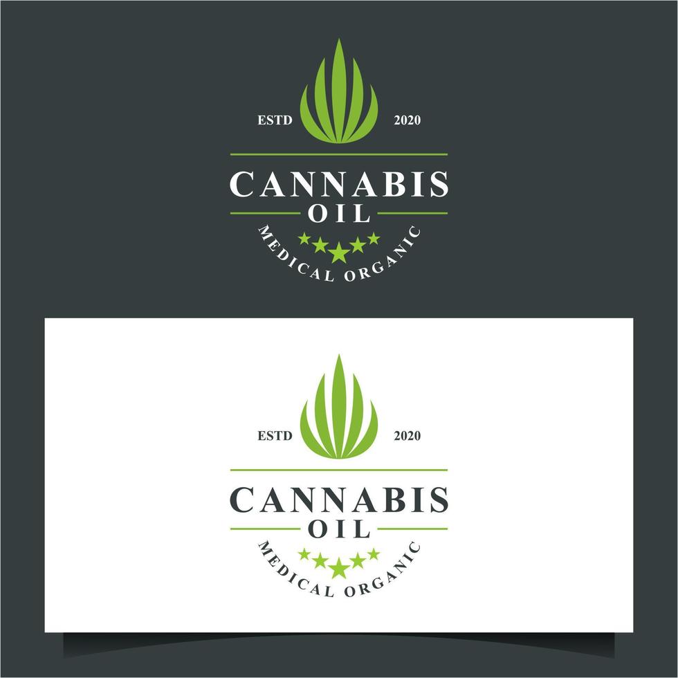 Medical cannabis logo with drop element. CBD oil logo. Marijuana leaf symbol. CBD product logo. Hemp oil icon. Vector illustration