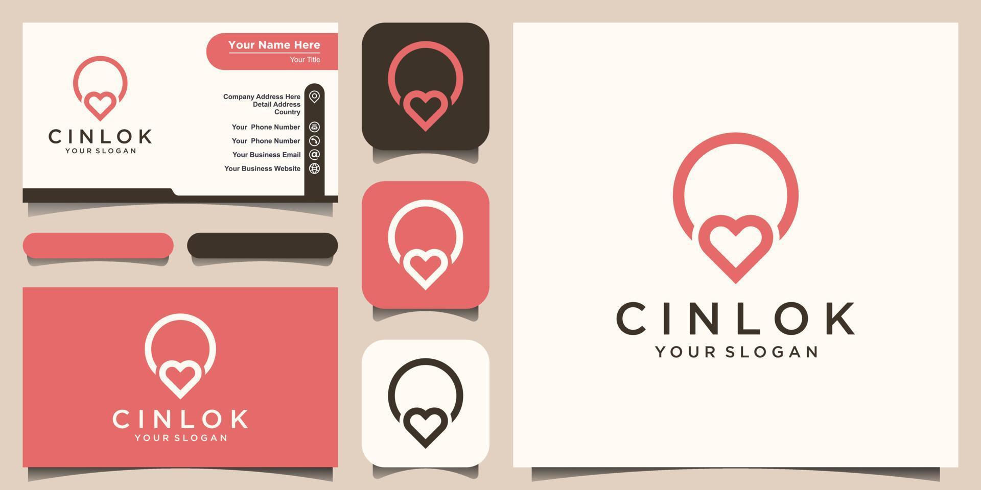 love location logo design. combined  heart and map marker and business card design vector