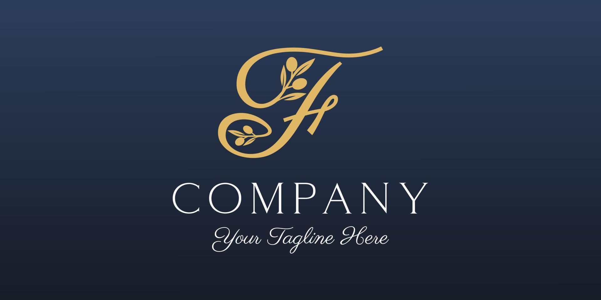 letter F combined twig Olive oil logo design template. vector