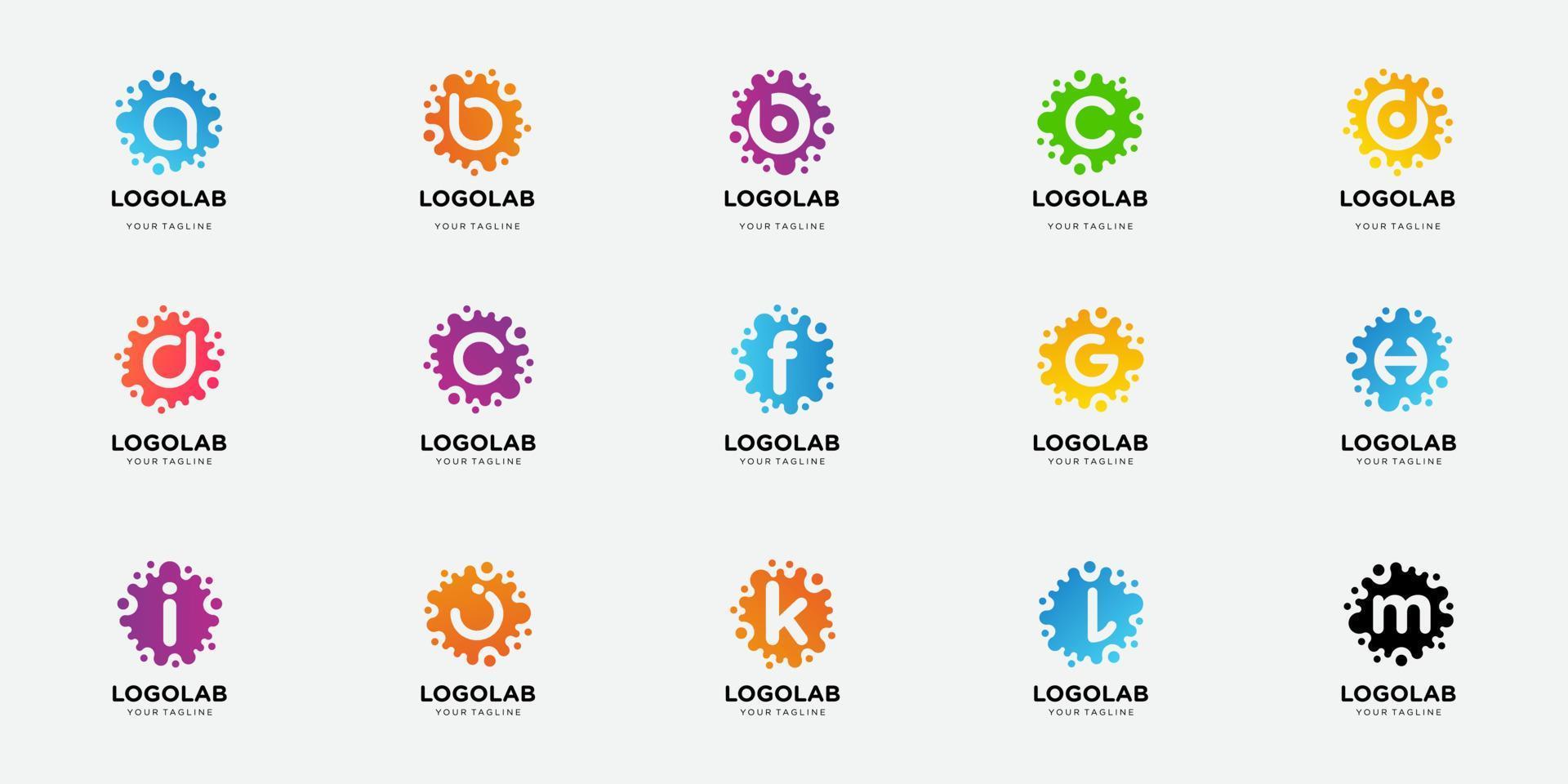 bundle collection letter ABC with dot and molecule concept logo template. vector