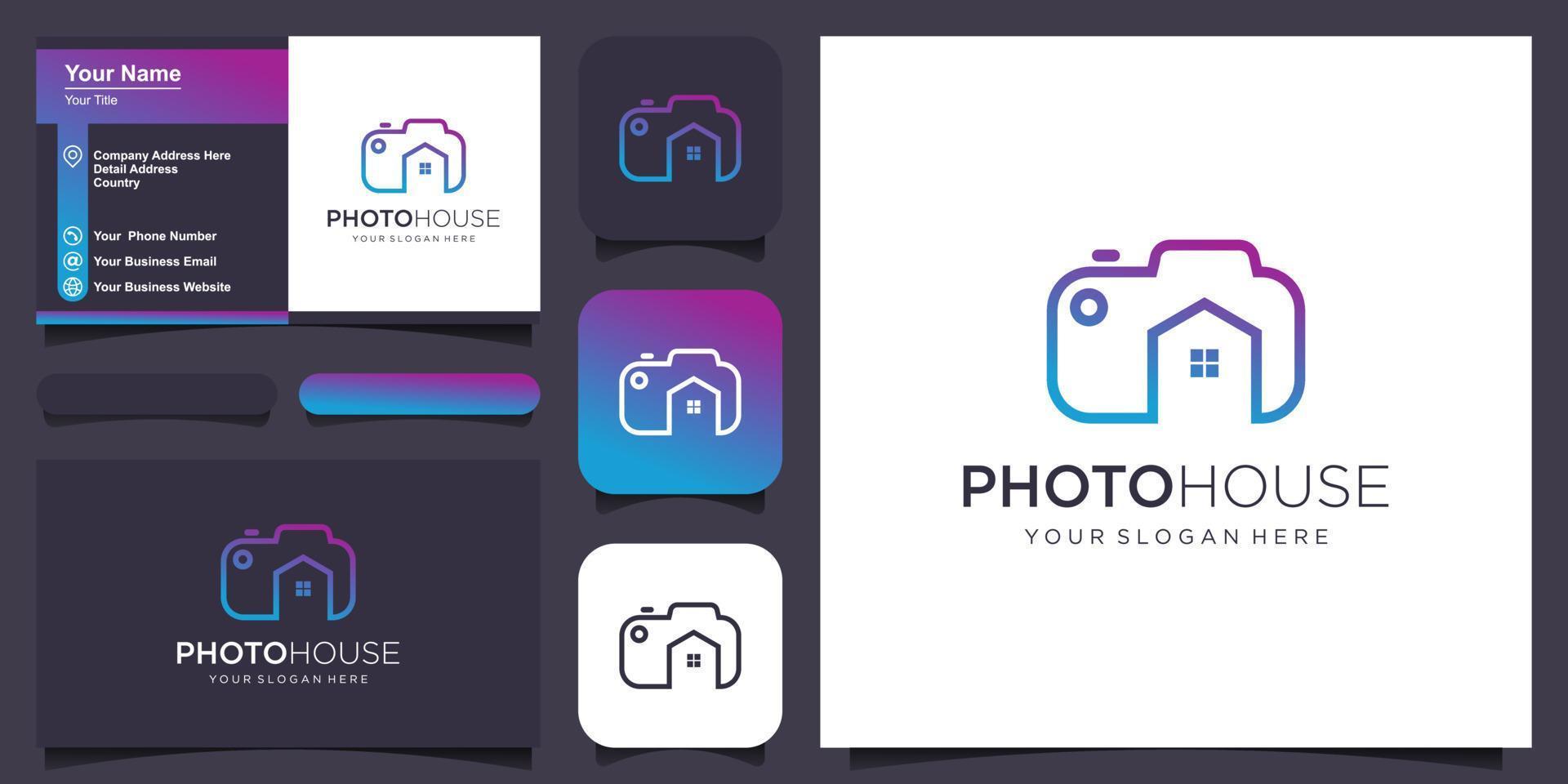 home photo logo, lens with house design vector simple elegant modern style.